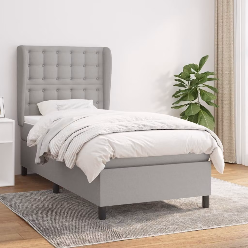 The Living Store Letto a molle con materasso grigio chiaro 90x200 cm in tessuto