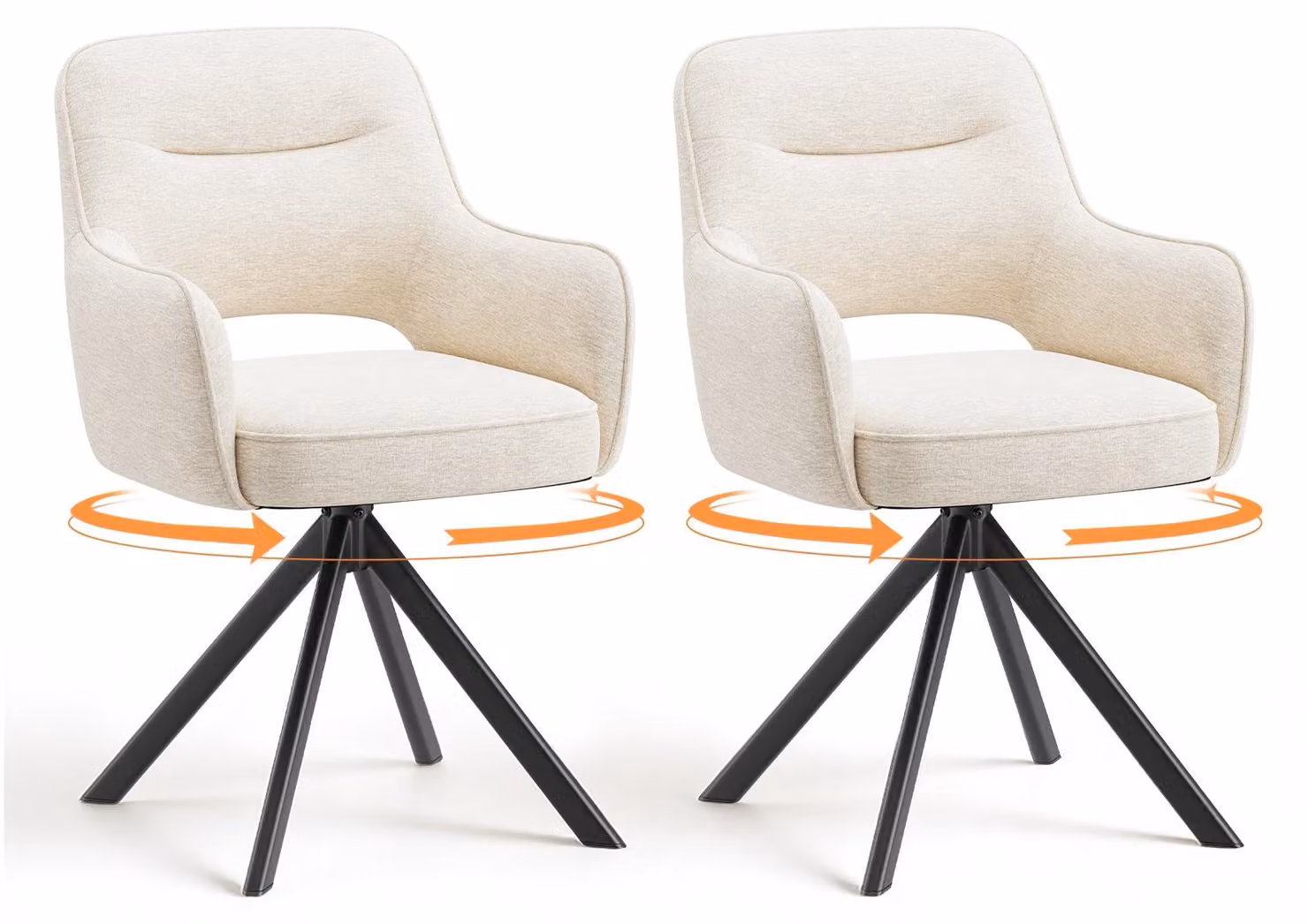 Sedia girevole COLAMY, set da 2, sedie girevoli di alta qualità con braccioli corti e robusta struttura in metallo, colore beige