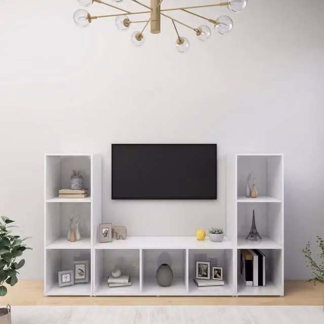 Mobili TV 3 pz-Set di 3 Credenza per TV Bianchi 107x35x37 cm in Legno Multistrato