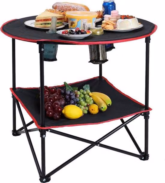 Set da campeggio leggero, portatile e pieghevole con portabicchieri e borsa per il trasporto, tavolo da giardino, nero