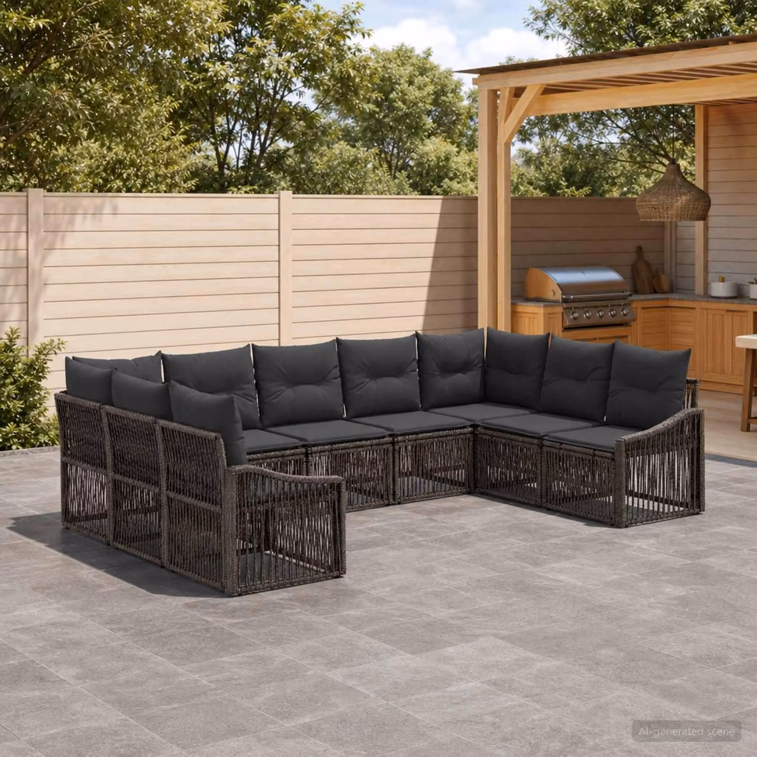 Maison Exclusive - Set da giardino composto da 9 pezzi, divano, colore grigio, realizzato in rattan sintetico