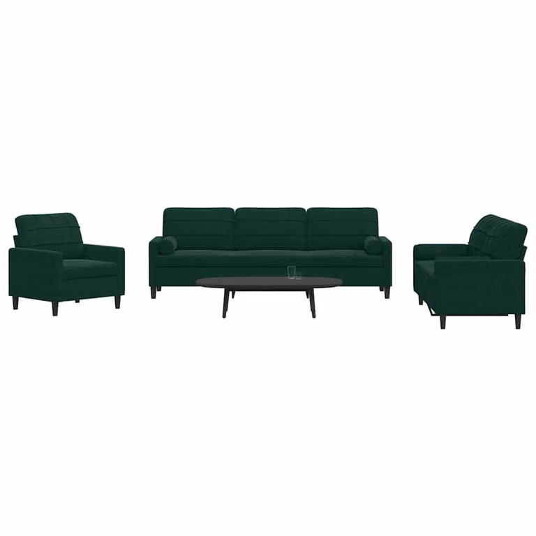 Set di divani 3 pezzi vidaXL in velluto verde con cuscini e struttura in metallo per soggiorno