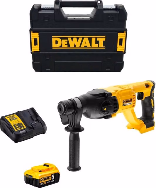 Tassellatore DeWalt DCH133P1T Giallo con Batteria 5,0 Ah e Caricabatterie DCB115 in Valigetta TSTAK II