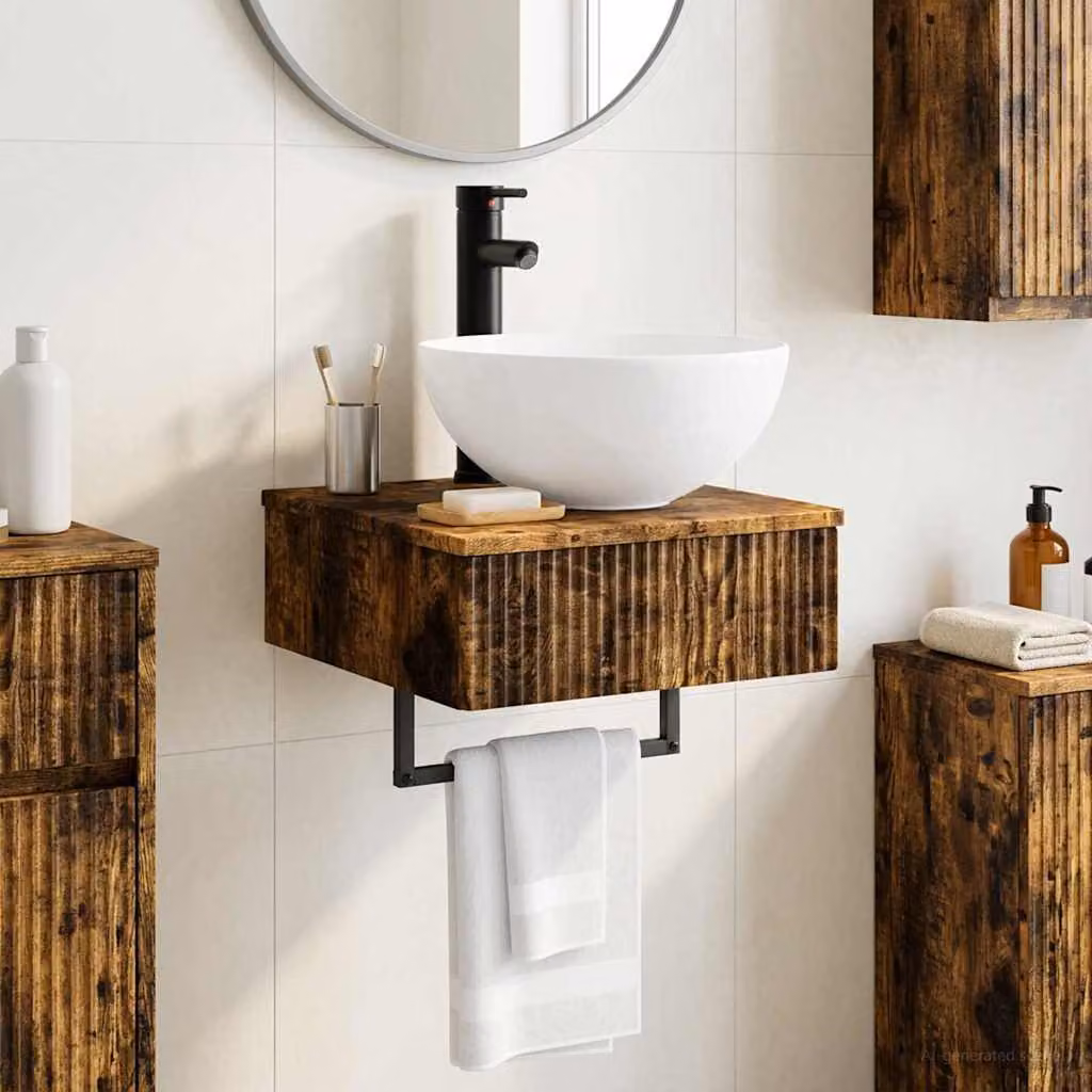 Lavabo da parete vidaXL in rovere fumo marrone L 40 cm x P 41 cm x H 40,5 cm