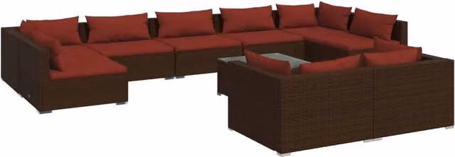 Set di mobili da giardino 9 pz con cuscini marrone in poly rattan 02_0018054