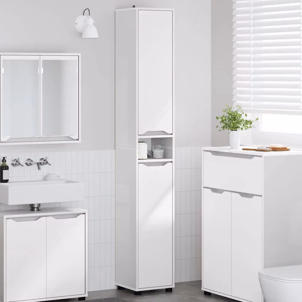 Mobile da bagno moderno vidaXL bianco lucido con ante a battente e ripiani interni L: 30,5 cm, P: 30 cm, H: 195 cm