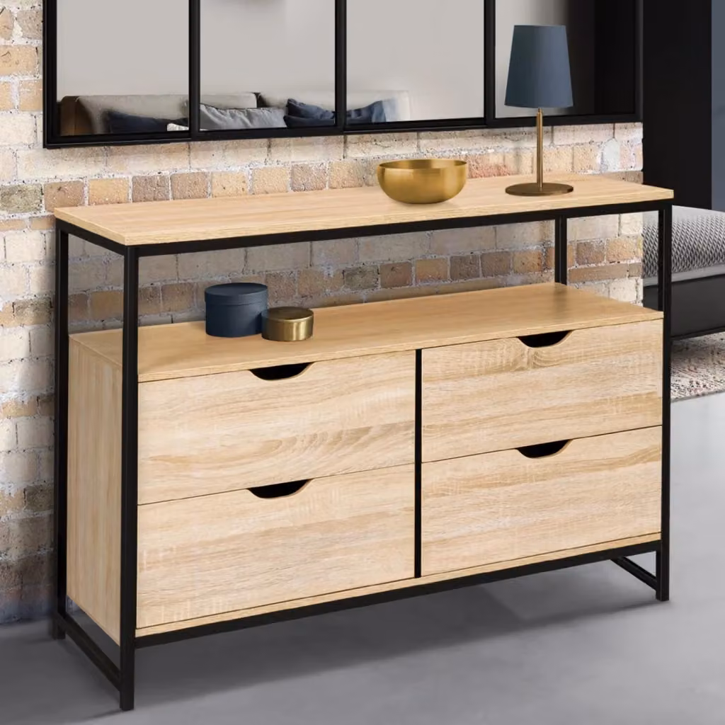 Cassettiera di design industriale DETROIT IDMarket con 4 cassetti in metallo e legno, colore marrone e nero – 2