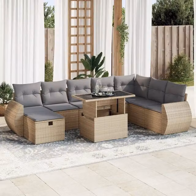 Set Divano da Giardino a L vidaXL in Polyrattan con Cuscini Beige e Tavolino da Esterno