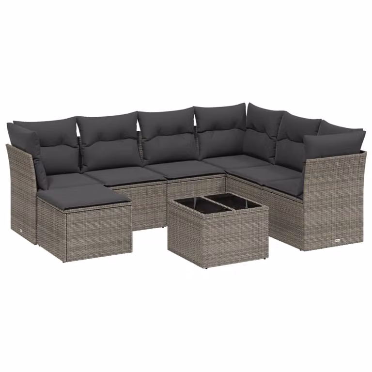Set Divano da Giardino 8 pz con Cuscini Grigio in Polyrattan