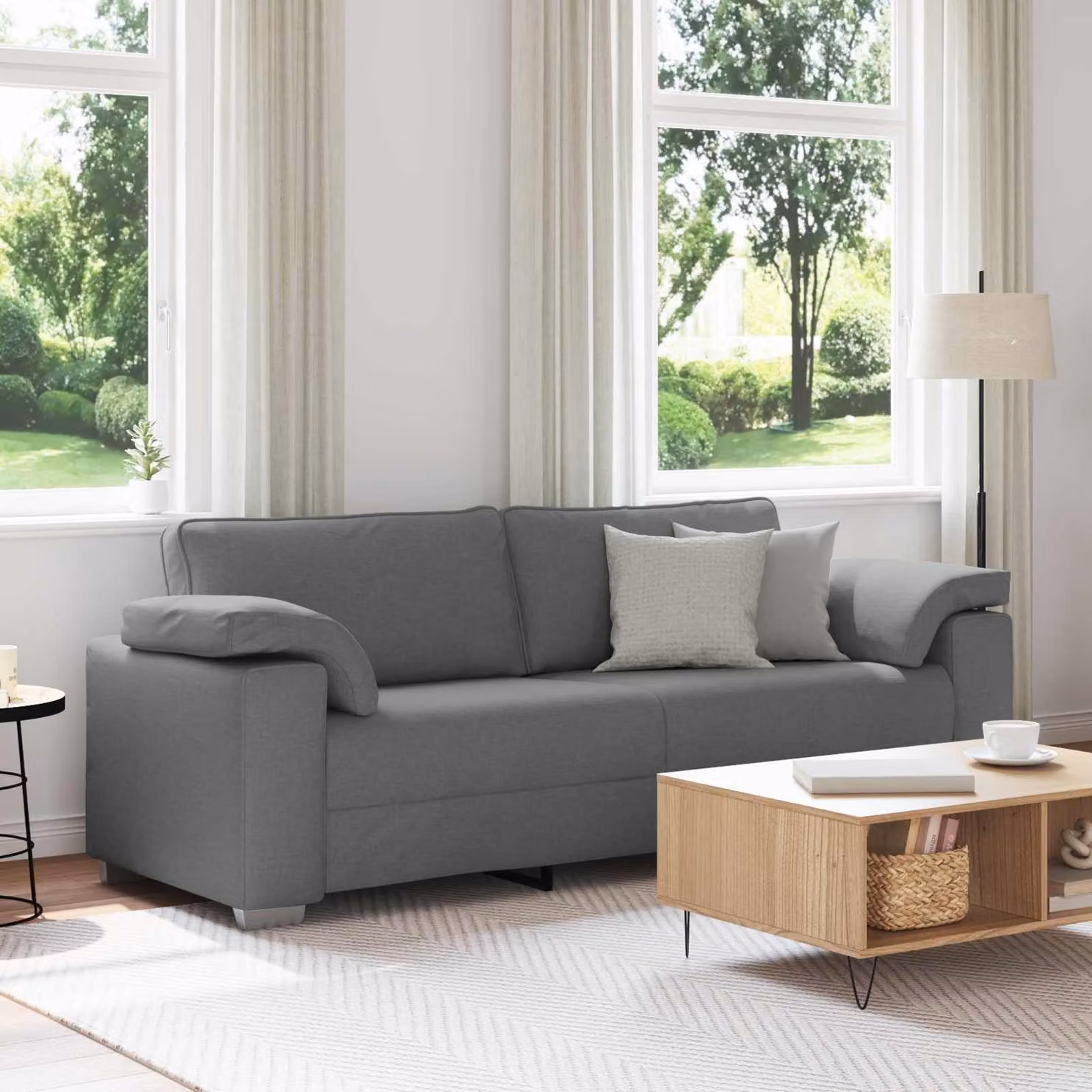 vidaXL Divano Moderno a 3 Posti in Tessuto Grigio con Cuscini, L: 219 cm, P: 82 cm, H: 77 cm