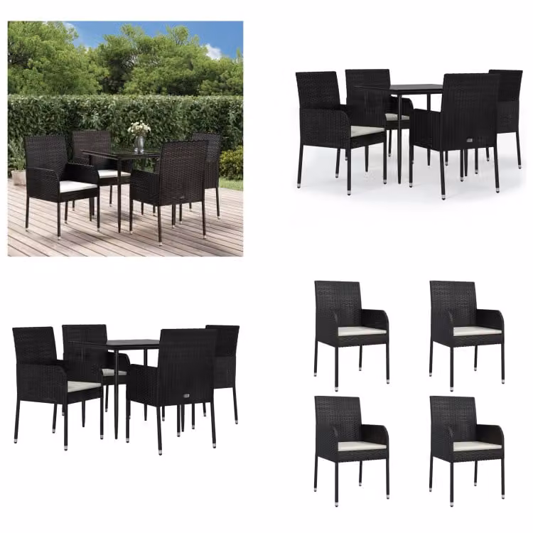 vidaXL Set da pranzo da giardino 5 pezzi con cuscini in poly rattan nero - Set da pranzo da giardino - Set da pranzo da giardino - Set da pranzo da terrazza