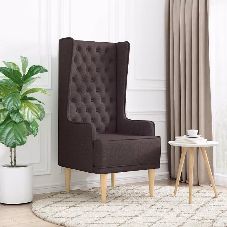 Sedia Chesterfield vidaXL con schienale alto trapuntato a bottoni in tessuto Marrone, L: 64 cm, P: 46 cm, H: 110 cm
