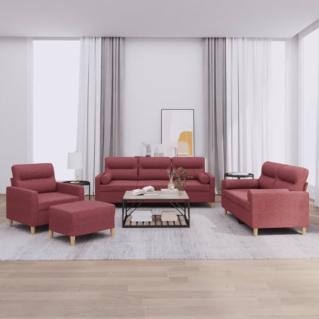 Maison Exclusive - Set divano 4 pezzi con cuscini in tessuto bordeaux