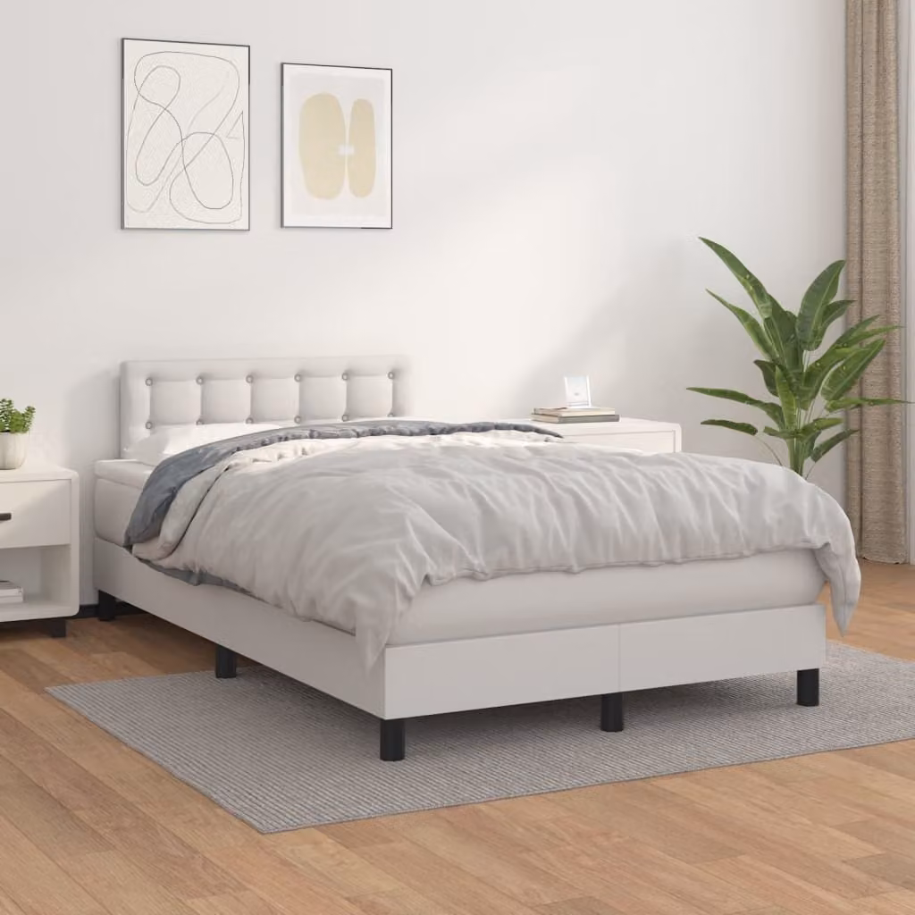 The Living Store Letto a molle con materasso bianco 120x200 cm in Pelle finta