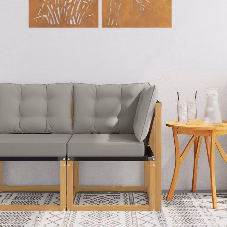 vidaXL Divano Angolare da Esterno Moderno in Legno di Acacia con Cuscini in Textilene Bianco e Grigio