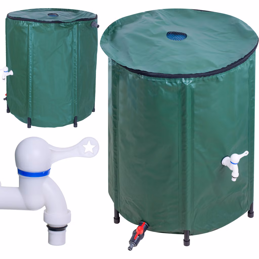 Contenitore cisterna acqua piovana con rubinetto, botte pieghevole da 500 litri