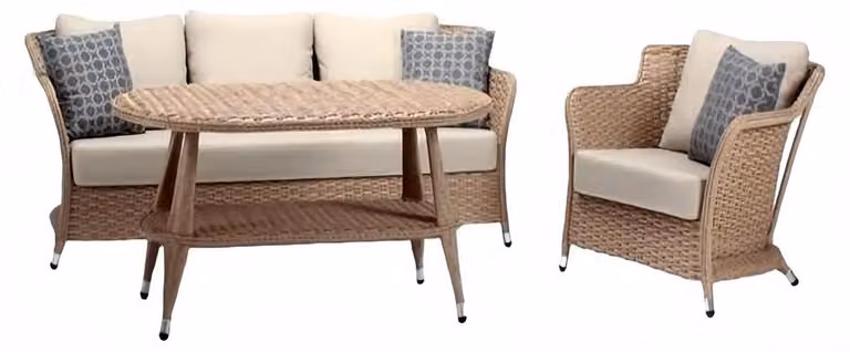 Sofagarnitur set 3 Sitzer Sofas Beige Sessel Couchtisch Terrasse Moderner set