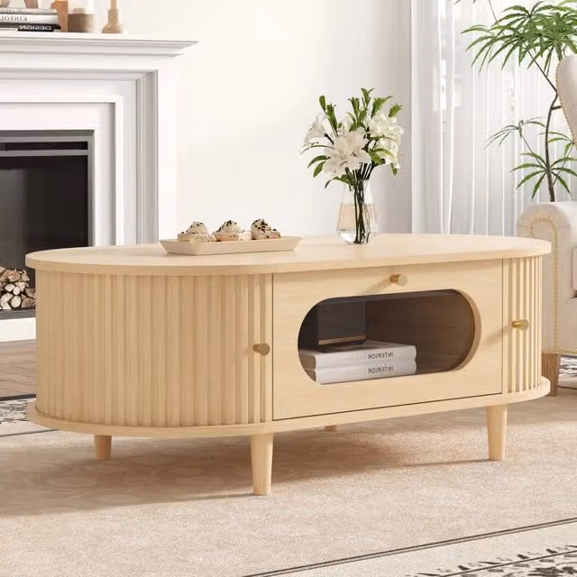 Tavolino da caff猫 100 x 50 x 36 cm in MDF rovere con cassetto e ante a serrandina