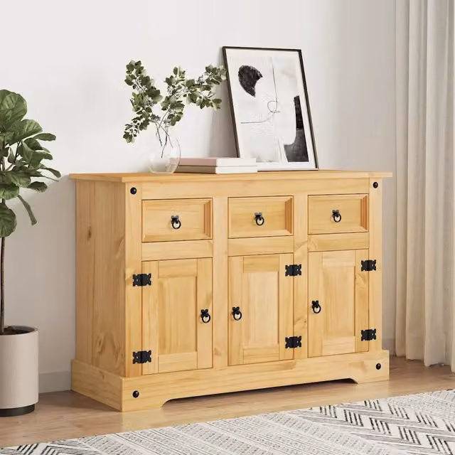 Credenza Corona vidaXL in legno massello di pino marrone stile rustico L: 112 cm, P: 44 cm, H: 78 cm