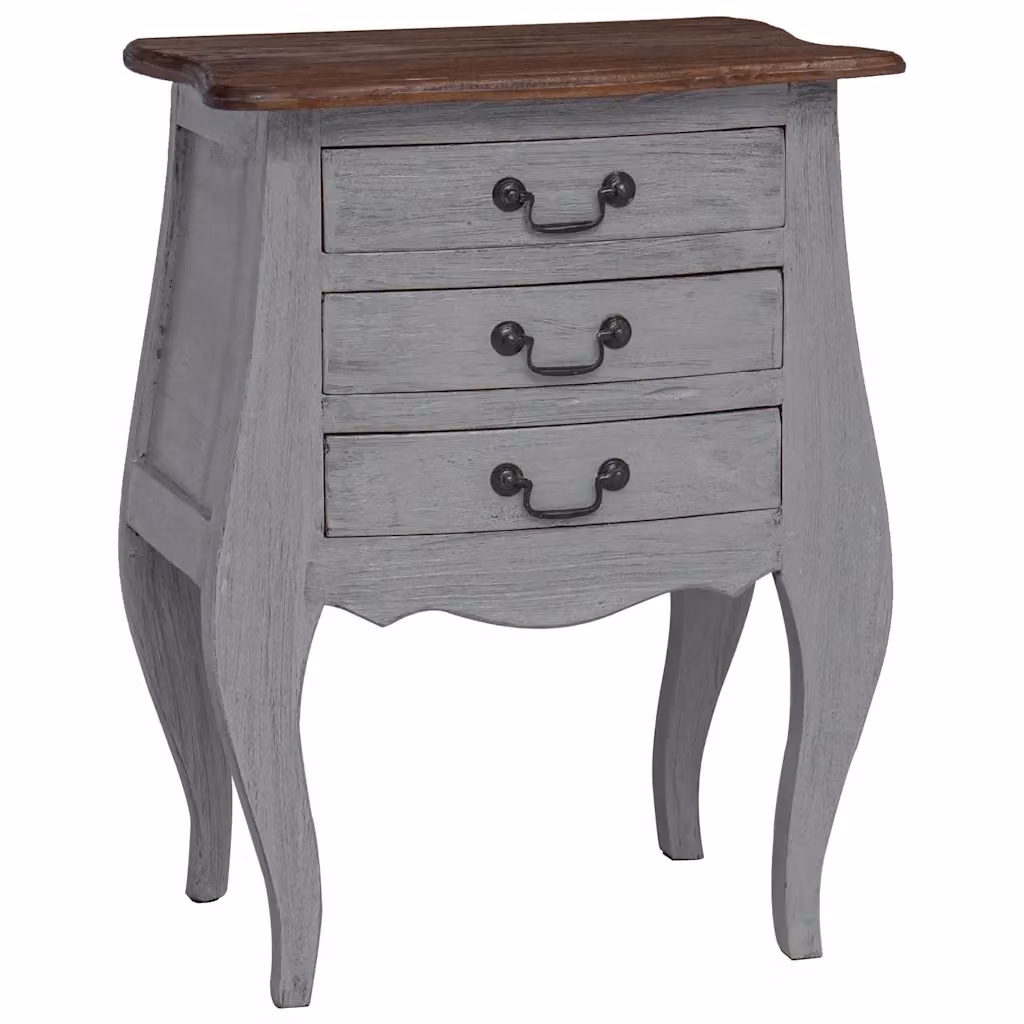 Comodino in legno massello vidaXL stile antico colore marrone e grigio L: 48 cm, P: 35 cm, H: 64 cm