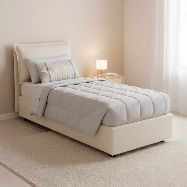 Letto singolo contenitore Armaduk Talamo Italia con materasso incluso, rivestimento in tessuto beige, L/P: 80 x 190 cm