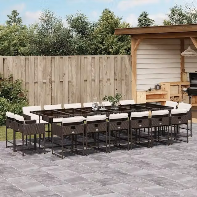 Set da Pranzo da Giardino 17 pz con Cuscini Marrone Polyrattan 3211425