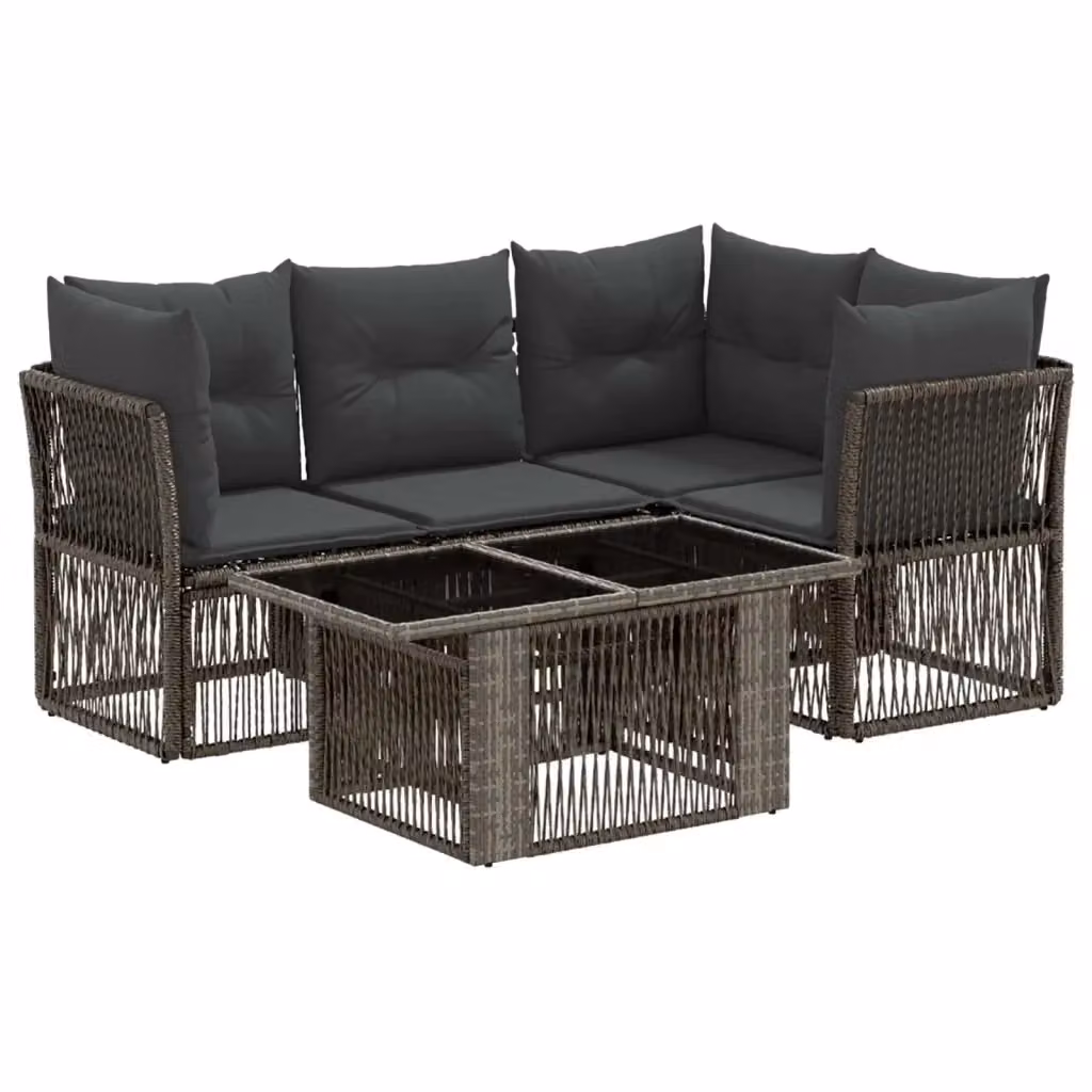 Set Divano da Giardino a L con Tavolino vidaXL, 5 Pezzi in Polyrattan Grigio con Cuscini Inclusi – 2