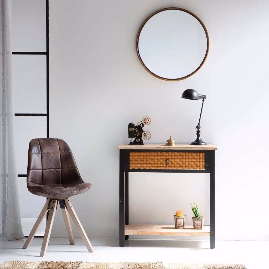 Mobile da ingresso WANDERLUST DECO in legno marrone con cassetto e ripiano L: 80 cm, P: 38 cm, H: 82 cm – 2