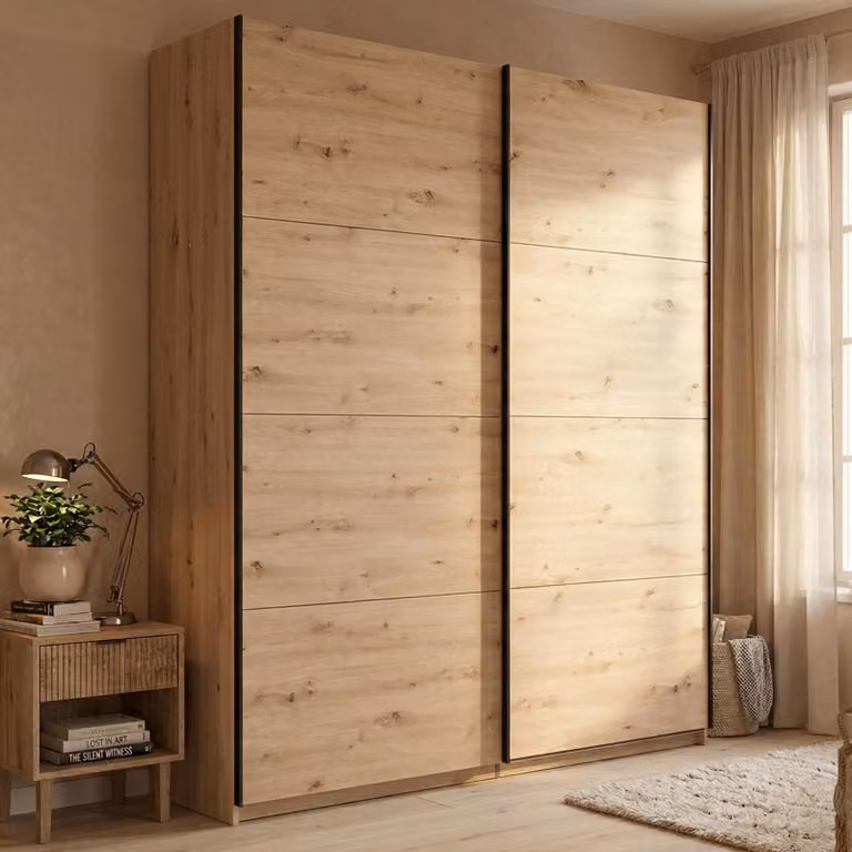 Dmora Guardaroba Grande Cariano 195x218h cm Marrone Rovere Nodi, Appendiabiti 2 Ripiani