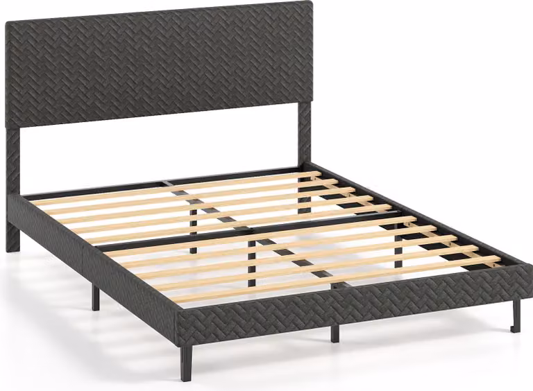 Letto imbottito COSTWAY con rete a doghe, struttura del letto con testata regolabile in altezza e altezza 30 cm, struttura del letto senza materasso, in velluto grigio 160 x 200 cm