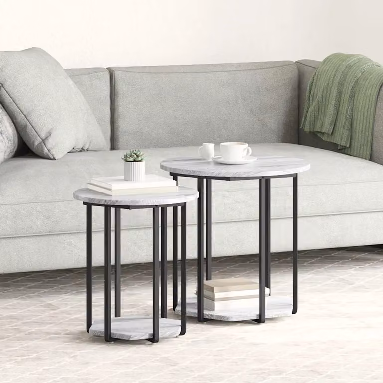 Set di 2 tavolini quadrati vidaXL in stile industriale, colore grigio, L/P/H: 50 x 50 x 50,5 cm