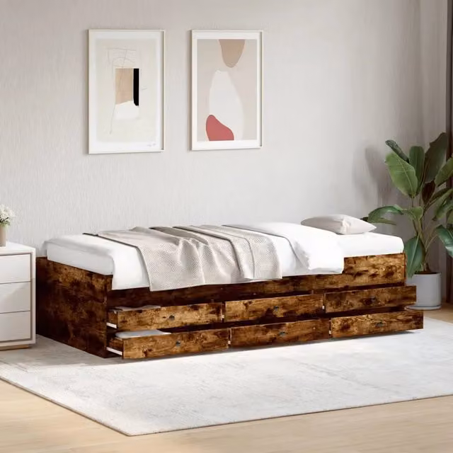 Divano Letto con Cassetti senza Materasso-Sofa Letto-Daybed Rovere Fumo 90x200 cm 259459