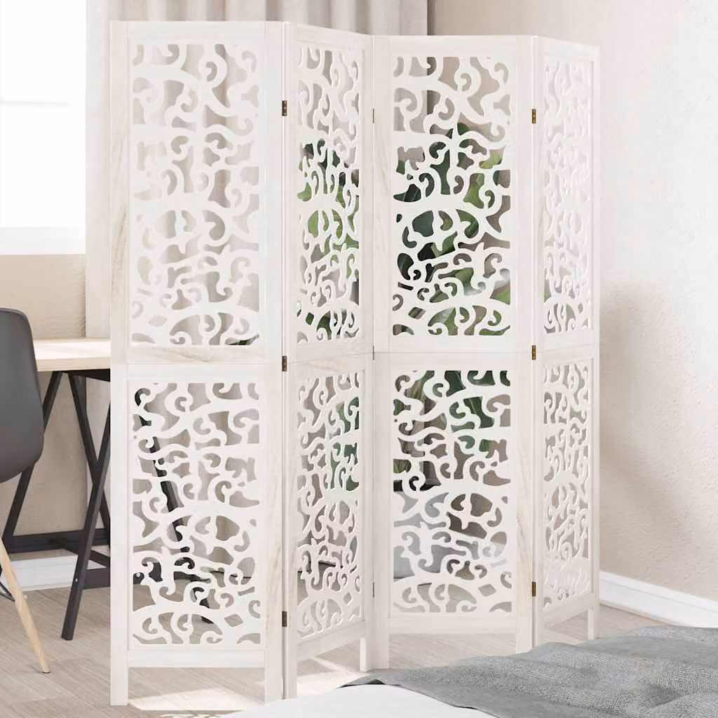 vidaXL Divisorio Ambienti 4 Pannelli in Legno di Paulownia Bianco Moderno H: 160 cm, L: 145 cm