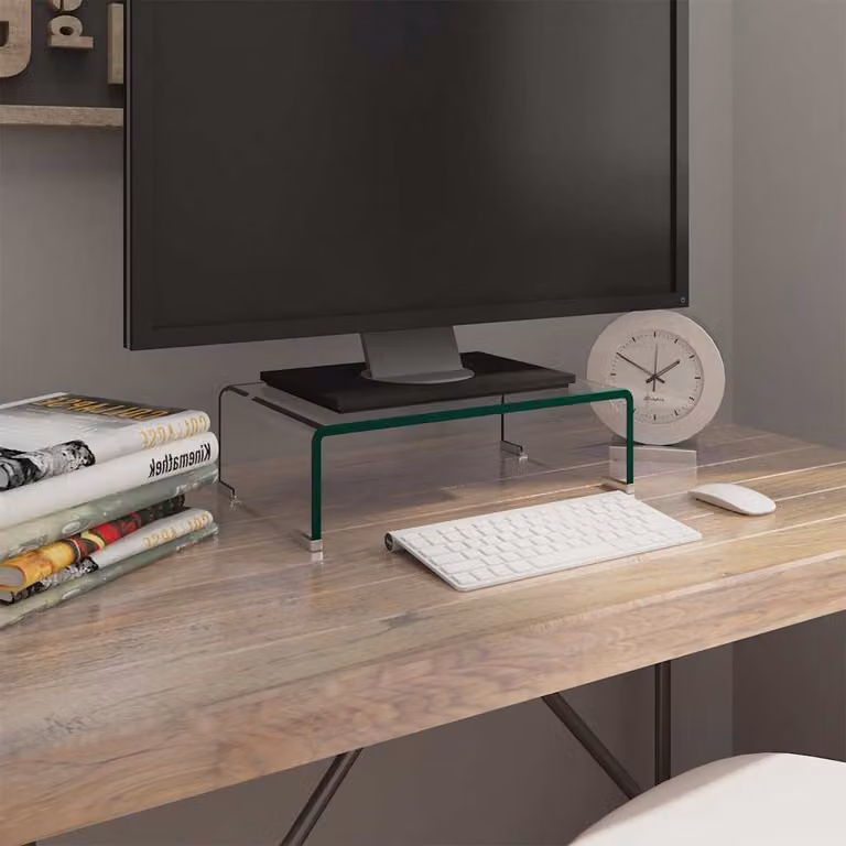 Rialzo porta TV mobile vidaXL in vetro bianco e trasparente L 40 cm x P 25 cm x H 11 cm
