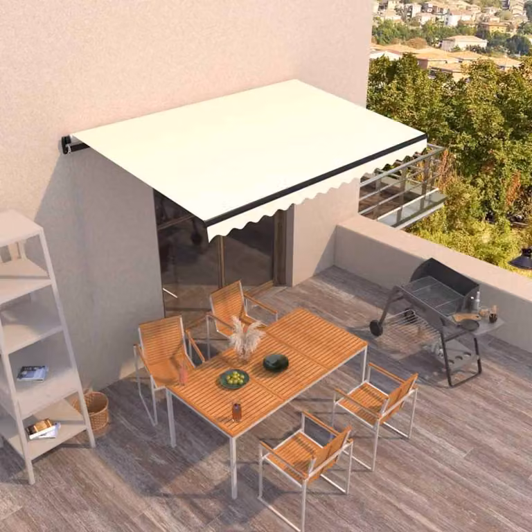 Tenda da Sole Retrattile Manuale vidaXL in Alluminio e Poliestere, Colore Crema, L: 400 cm, P: 350 cm