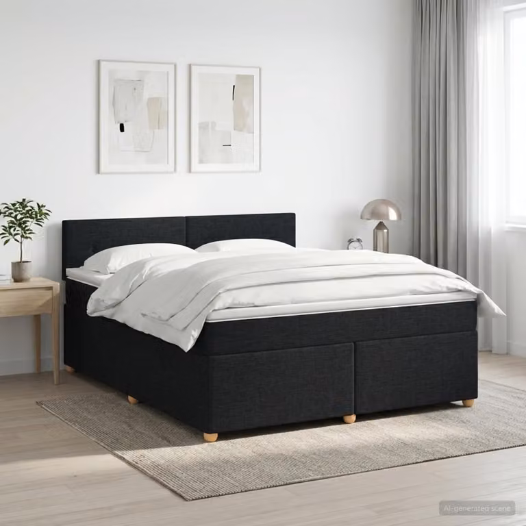 Letto box spring con materasso ibrido vidaXL in tessuto nero L: 160 cm, P: 200 cm