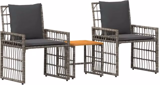 Set di Mobili da Esterno Moderno in Polyrattan e Legno di Acacia Nero e Grigio – 1