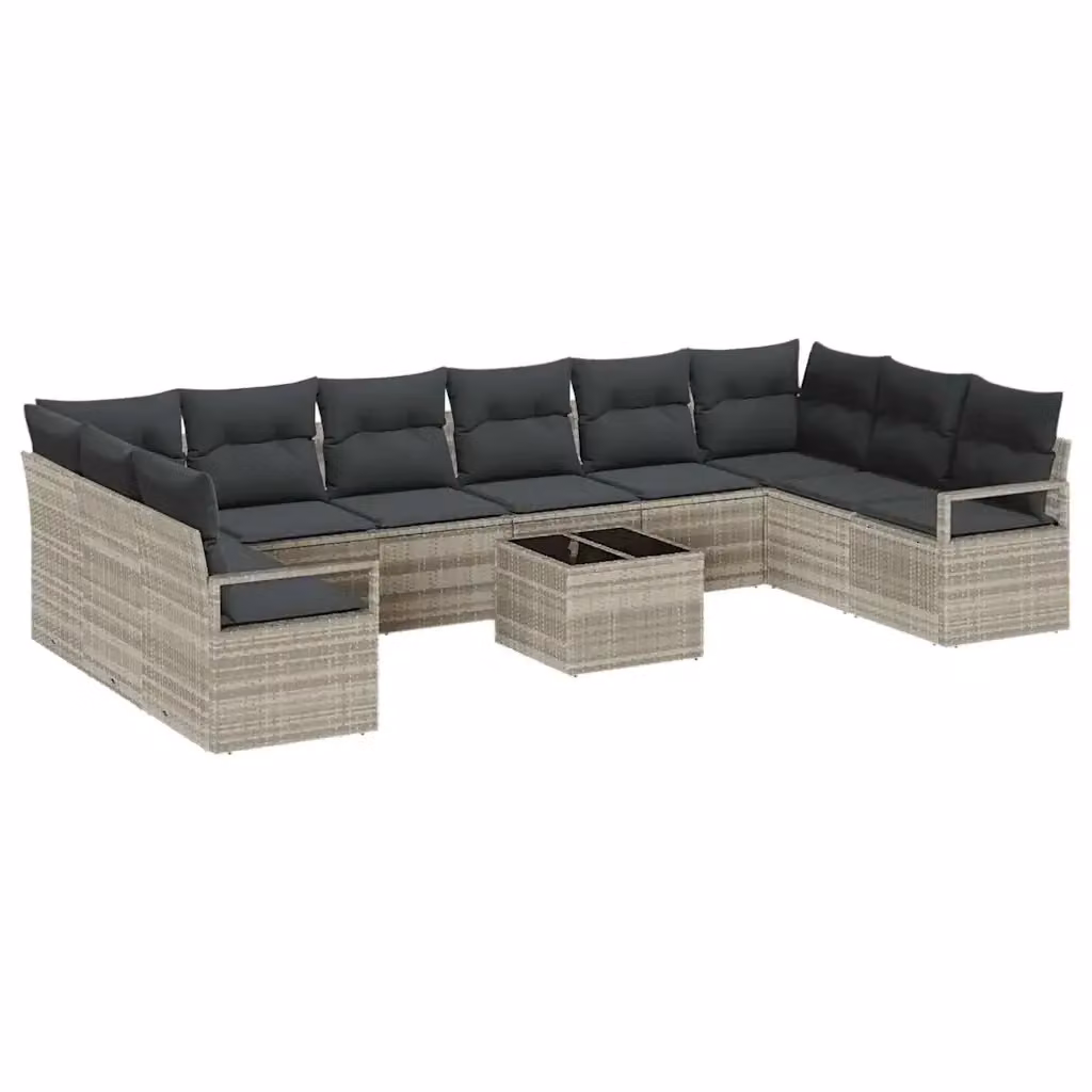 Set di divani da giardino vidaXL a forma di U in rattan grigio con 11 pezzi e cuscini inclusi – 2