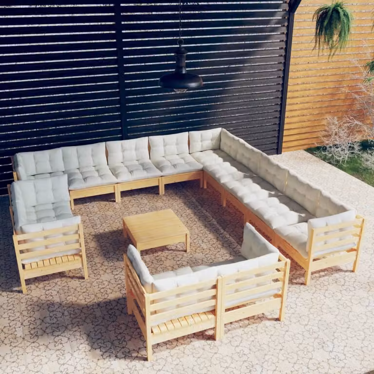 Maison Exclusive - Set Divani da Giardino 14 pz con Cuscini Crema Massello di Pino