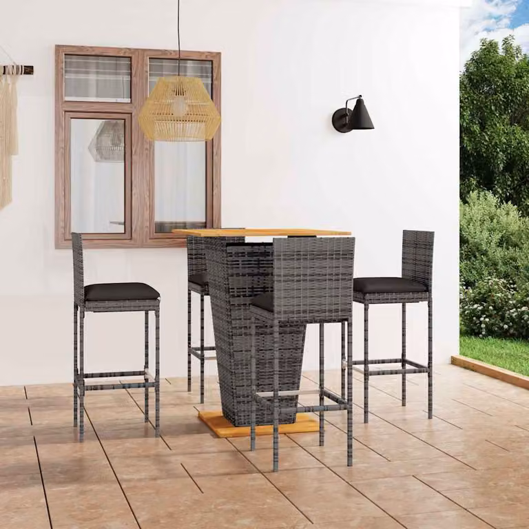 vidaXL Set da Bar da Giardino 5 pz in Polyrattan e Legno di Acacia Grigio Antracite