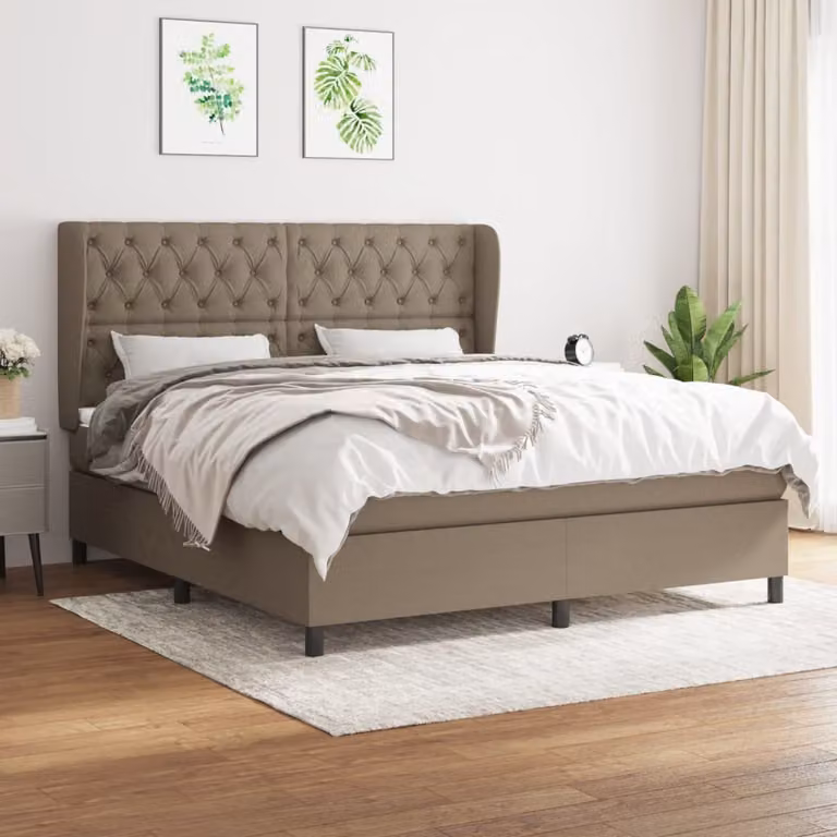 vidaXL Letto boxspring con materasso Taupe 160x200 cm in tessuto - Letto boxspring - Boxspringbetten - Bett - Schlafzimmermöbel