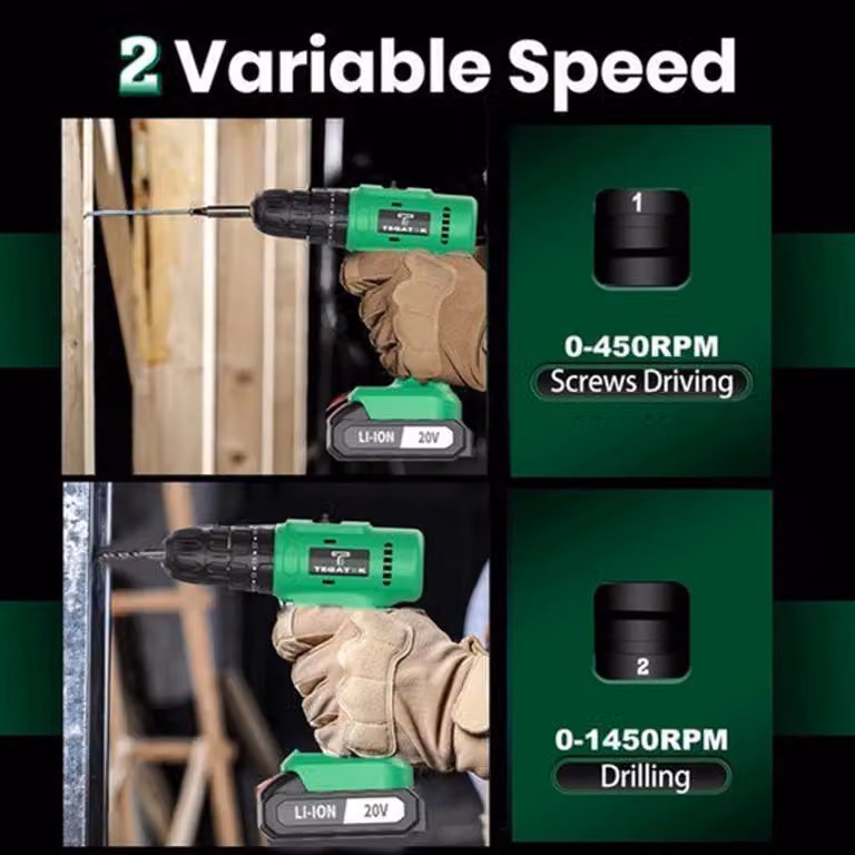 Trapano a percussione - 20V - Due batterie - 2 velocità - Elettrico