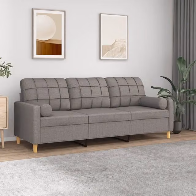 Divano a 3 Posti con Cuscini-Sofa 3 Posti con Cuscini Tortora 180 cm in Tessuto 424230