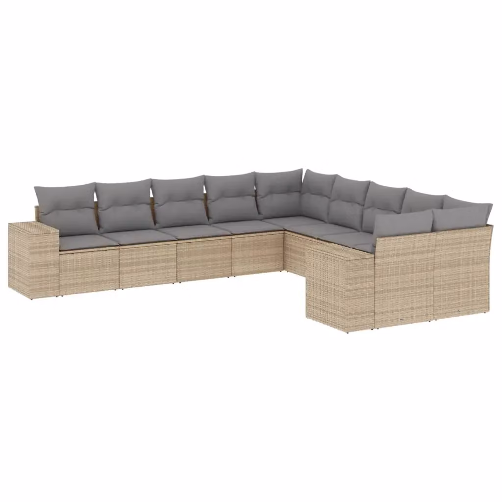 vidaXL Set Divano da Giardino a L 10 pz con Cuscini Beige e Grigio in Polyrattan e Acciaio – 2