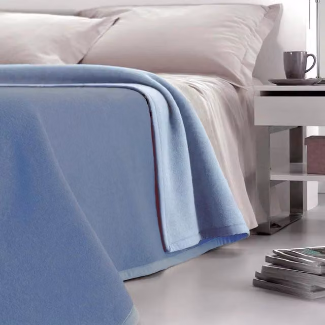 Coperta Cober in Pura Lana Doppia Faccia Celeste 210 x 180 cm