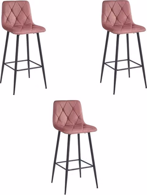 Set di 3 sgabelli da bar Valora KODA in velluto rosa scuro con gambe in acciaio nero