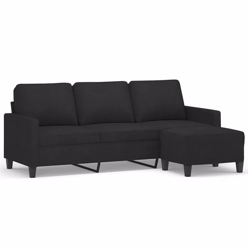 Divano a 3 posti moderno vidaXL con poggiapiedi coordinato in tessuto nero L: 198 cm, P: 80 cm, H: 77 cm – 2