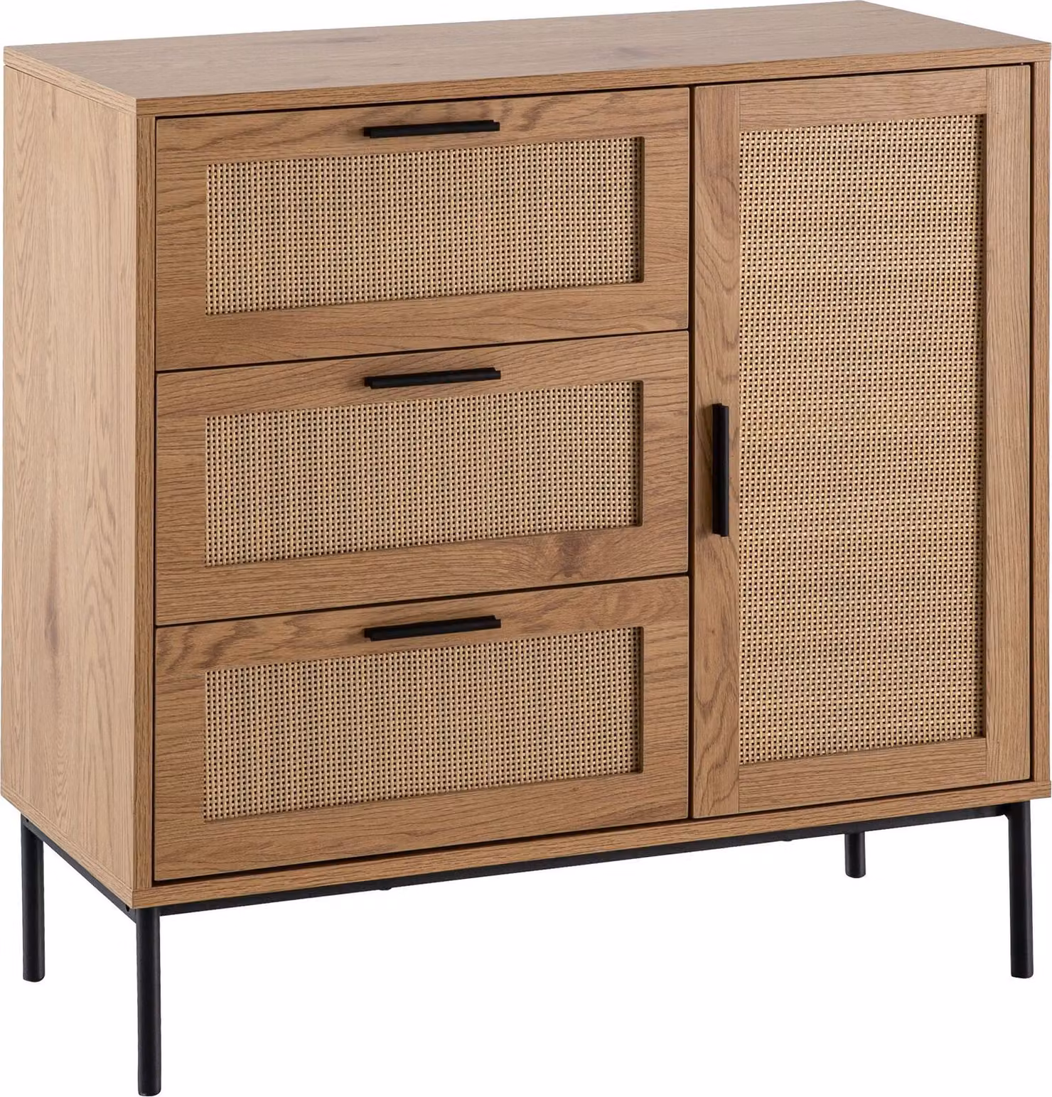 Cassettiera 80x82x36 cm cassettiera, credenza con tre cassetti e ante, cassettiera moderna, credenza in piedi | Wohnling