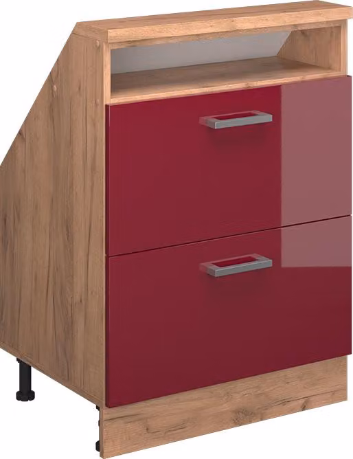 Mobile cucina sottotetto Vicco R-Line Rosso lucido 60 cm con 2 cassetti, Model 58228