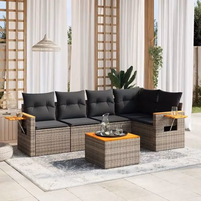 Set Divano da Giardino 6 pz con Cuscini Grigio in Polyrattan 3259197